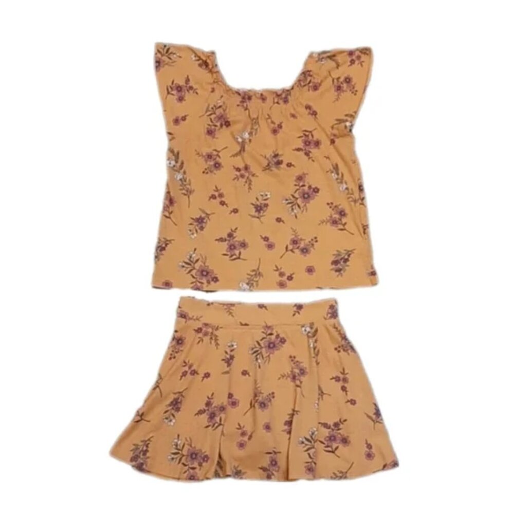 Childrens Place 2pc Set Floral Top Ruffled Skirt Smocked Girls Outfit Size 7 8